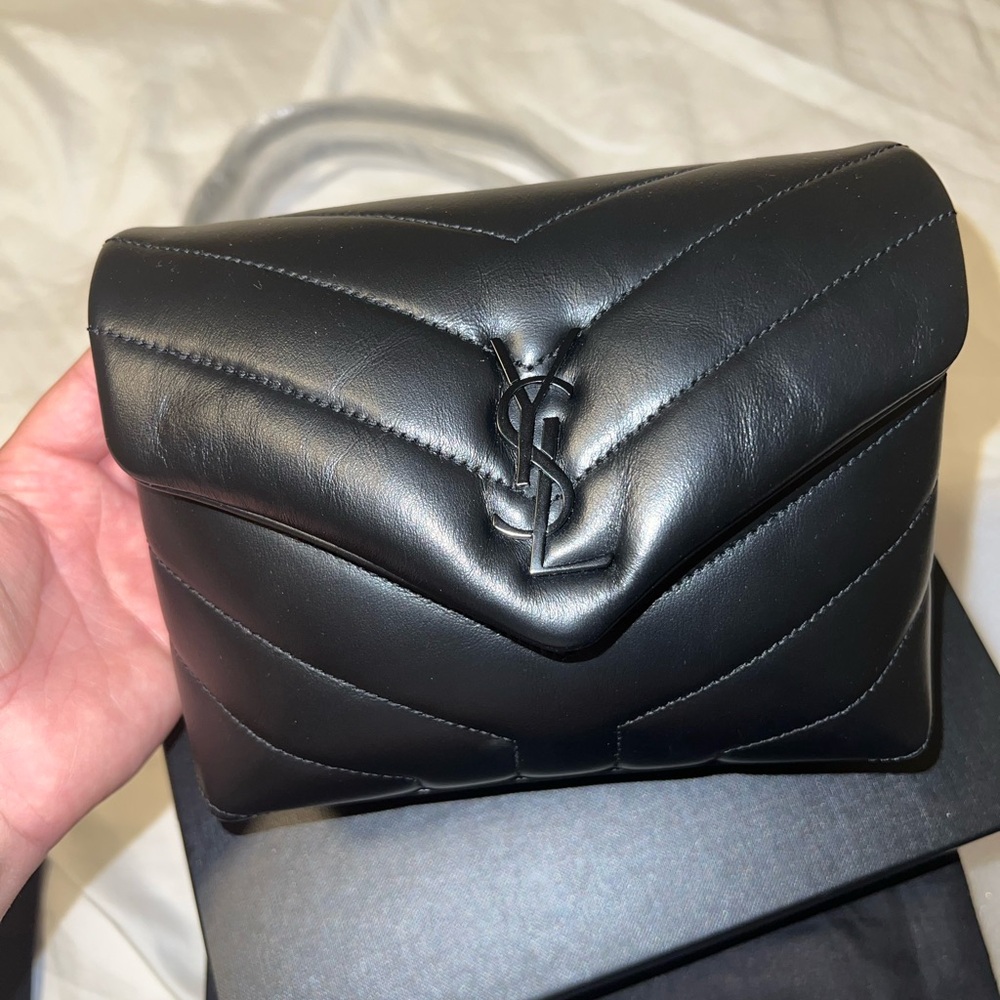Saint Laurent Black Quilted Leather Loulou Toy  Crossbody Bag brand new